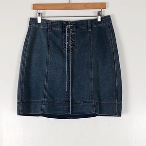 Hayden Lace Front Denim Mini Skirt Sz M